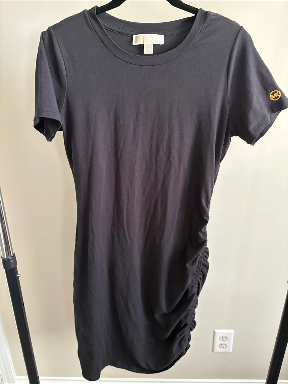 Michael Kors Black Short Sleeve Ruched Tee Dress